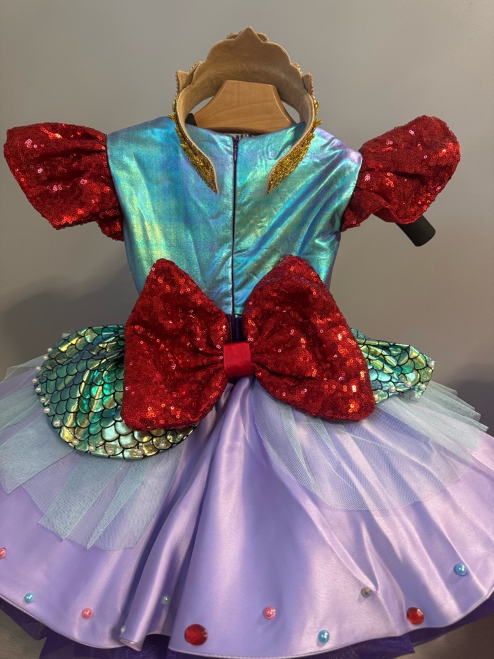 Disney Purple and Teal Mermaid Princess Dress with Red Sequin Bow
